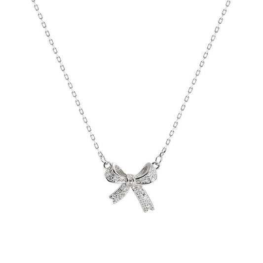 Ahmbry's women's bow necklace (pure silver)